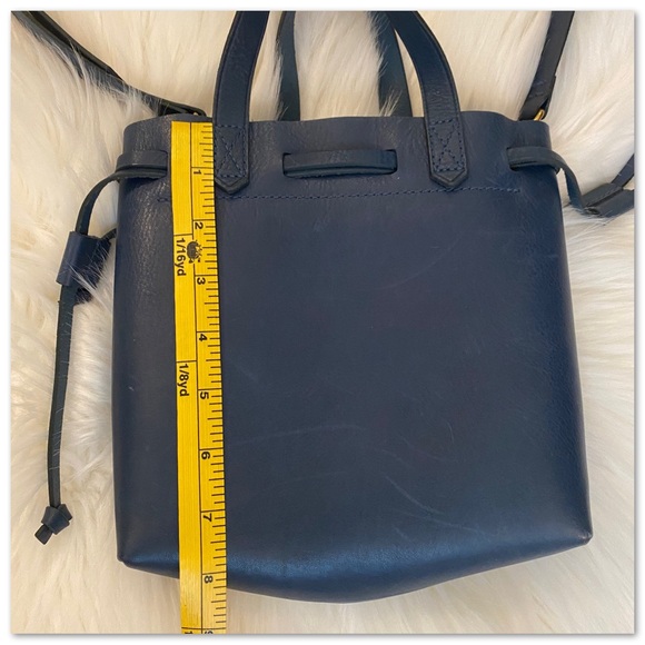 Madewell Blue Leather Crossbody Drawstring Bucket Mini Transport Bag - Picture 8 of 11